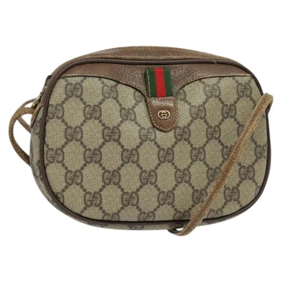 GUCCI GG Supreme Web Sherry Line Shoulder Bag PVC Leather Beige Gold - Picture 1 of 16